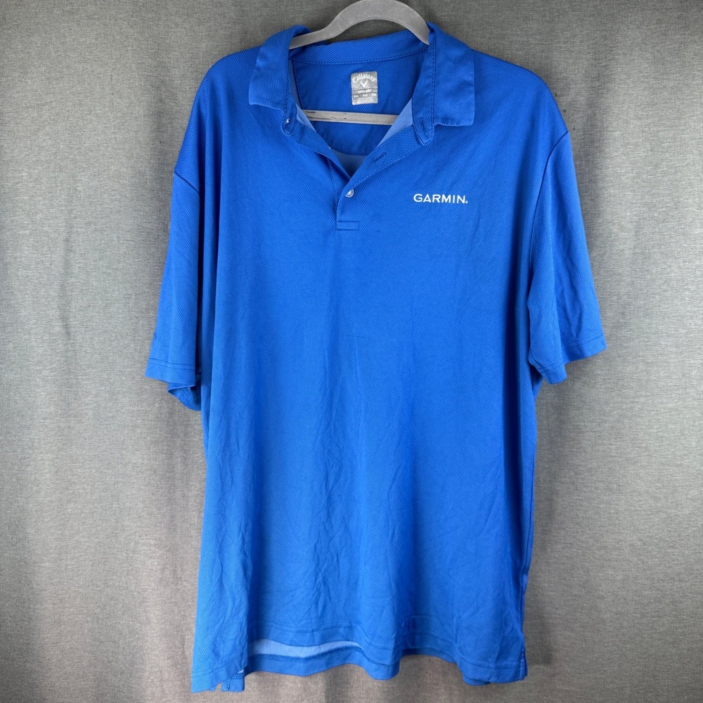 Callaway Opti-Dri Garmin Polo Shirt Mens XXL Blue Short Sleeve Golf Autoland